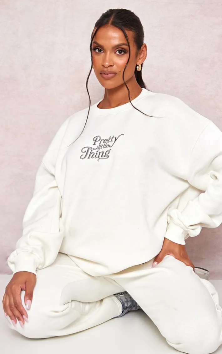 Maternity Cream Plt Embroidered Oversized Sweatshirt
