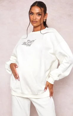 Maternity Cream Plt Embroidered Oversized Sweatshirt