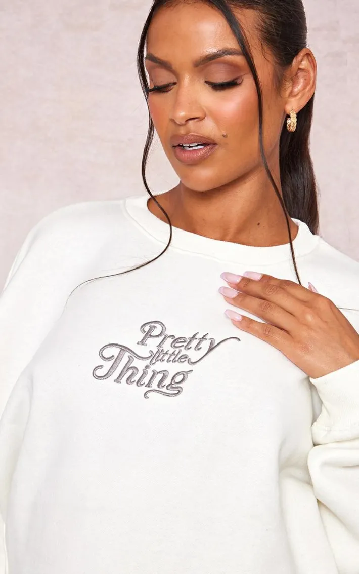 Maternity Cream Plt Embroidered Oversized Sweatshirt