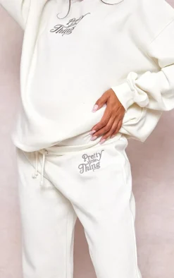 Maternity Cream Plt Embroidered Wide Leg Sweatpants