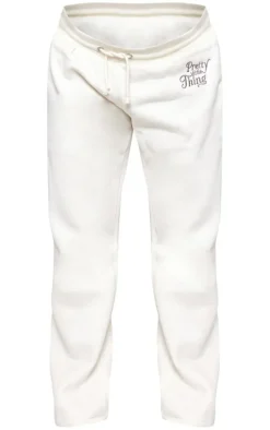 Maternity Cream Plt Embroidered Wide Leg Sweatpants