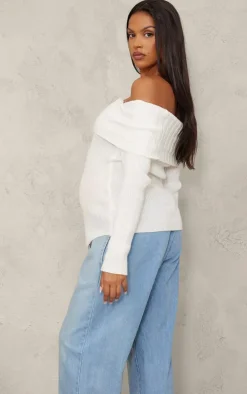 Maternity Cream Rib Knit Bandeau Long Sleeve Top