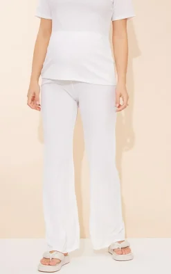 Maternity Cream Rib Wide Leg Flared Pants