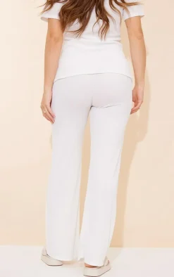 Maternity Cream Rib Wide Leg Flared Pants