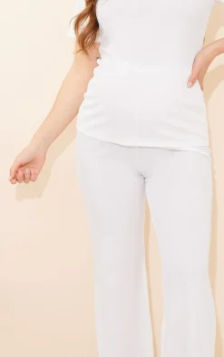 Maternity Cream Rib Wide Leg Flared Pants