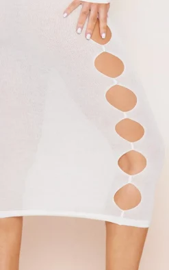 Maternity Cream Sheer Knitted One Shoulder Midi Dress