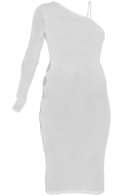 Maternity Cream Sheer Knitted One Shoulder Midi Dress