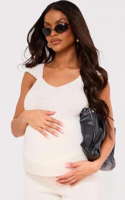 Maternity Cream Short Sleeve Knitted Top