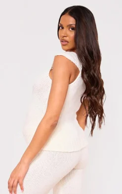 Maternity Cream Short Sleeve Knitted Top