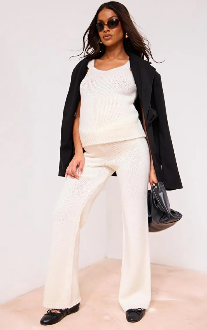 Maternity Cream Short Sleeve Knitted Top