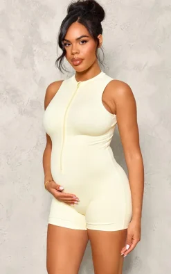 Maternity Cream Snatched Sculpt Zip Up Sleeveless Unitard
