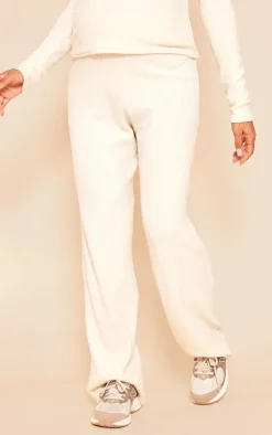 Maternity Cream Soft Rib Detail Wide Leg Pants