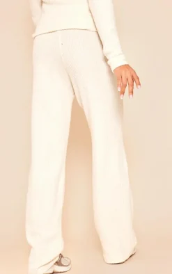 Maternity Cream Soft Rib Detail Wide Leg Pants