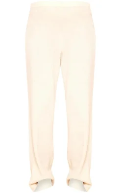 Maternity Cream Soft Rib Detail Wide Leg Pants