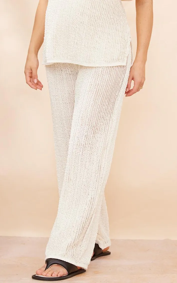 Maternity Cream Textured Wide Leg Pants