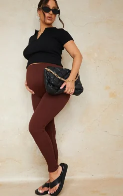 Maternity Dark Brown Contour Bump Support Ribbed Leggings