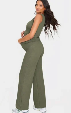 Maternity Dark Khaki Textured Asymmetric Button Top