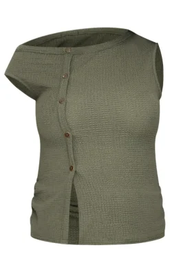 Maternity Dark Khaki Textured Asymmetric Button Top