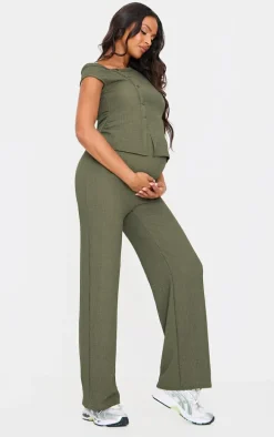 Maternity Dark Khaki Textured Wide Leg Pants