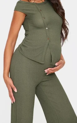 Maternity Dark Khaki Textured Wide Leg Pants