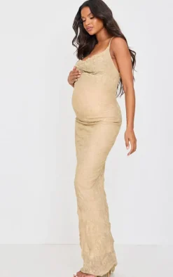 Maternity Gold Glitter Mesh Cowl Neck Maxi Dress