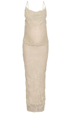 Maternity Gold Glitter Mesh Cowl Neck Maxi Dress