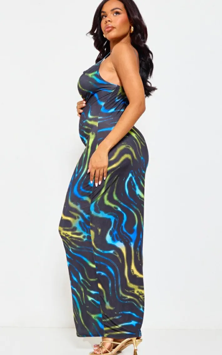 Maternity Green Multi Print Cowl Maxi Dress