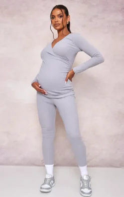 Maternity Grey Brushed Rib Leggings