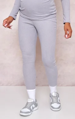 Maternity Grey Brushed Rib Leggings