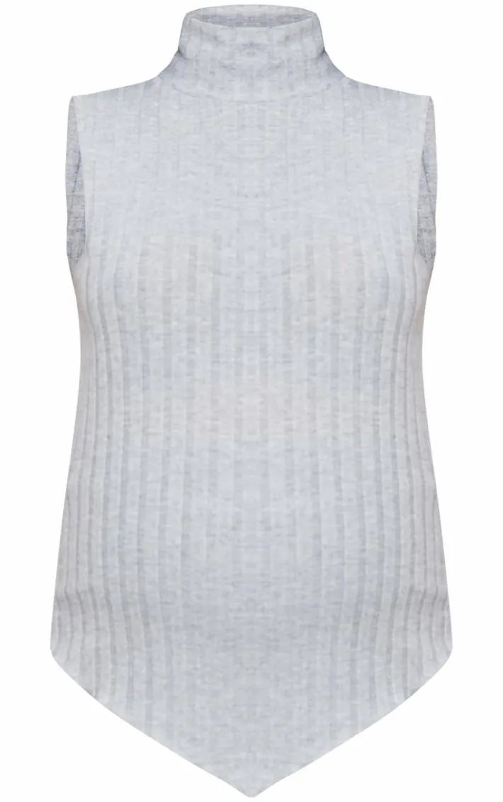 Maternity Grey Brushed Rib Sleeveless High Neck Top