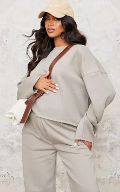 Maternity Grey Cropped Fleeceback Sweatshirt