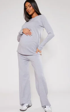 Maternity Grey Knitted Crew Neck Sweatshirt