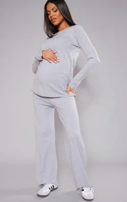 Maternity Grey Knitted Wide Leg Pants