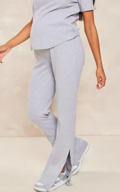Maternity Grey Logo Detail Split Hem Pants