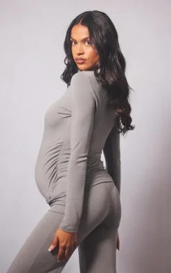 Maternity Grey Marl Cotton Jersey Ruched Bump Longline Top