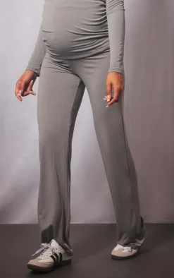 Maternity Grey Marl Cotton Jersey High Waisted Flares