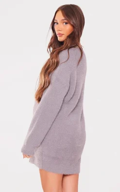 Maternity Grey Marl Fluffy Knitted Sweater Dress