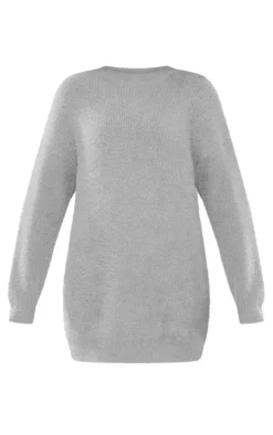 Maternity Grey Marl Fluffy Knitted Sweater Dress