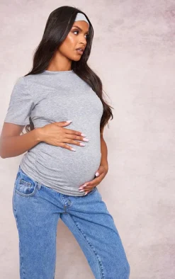 Maternity Grey Marl Maternity Short Sleeve Basic Crew Neck Fitted T Shirt