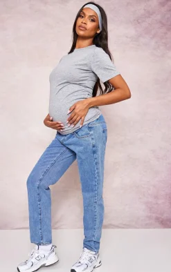 Maternity Grey Marl Maternity Short Sleeve Basic Crew Neck Fitted T Shirt