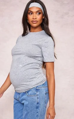 Maternity Grey Marl Maternity Short Sleeve Basic Crew Neck Fitted T Shirt