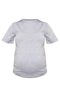 Maternity Grey Marl Maternity Short Sleeve Basic Crew Neck Fitted T Shirt