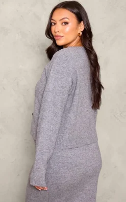 Maternity Grey Melange Soft Knit Basic Button Up Cardigan