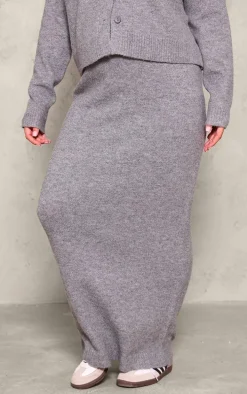 Maternity Grey Melange Soft Knit Maxi Skirt