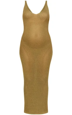 Maternity Khaki Open Back Sheer Knit Maxi Dress