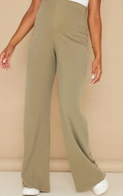 Maternity Khaki Ribbed Wide Leg Pants