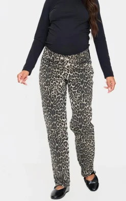 Maternity Leopard Low Rise Straight Leg Jeans