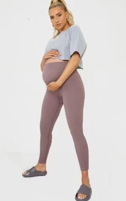 Maternity Mauve Contour Bump Support Ribbed Leggings
