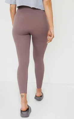 Maternity Mauve Contour Bump Support Ribbed Leggings