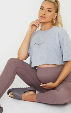 Maternity Mauve Contour Bump Support Ribbed Leggings